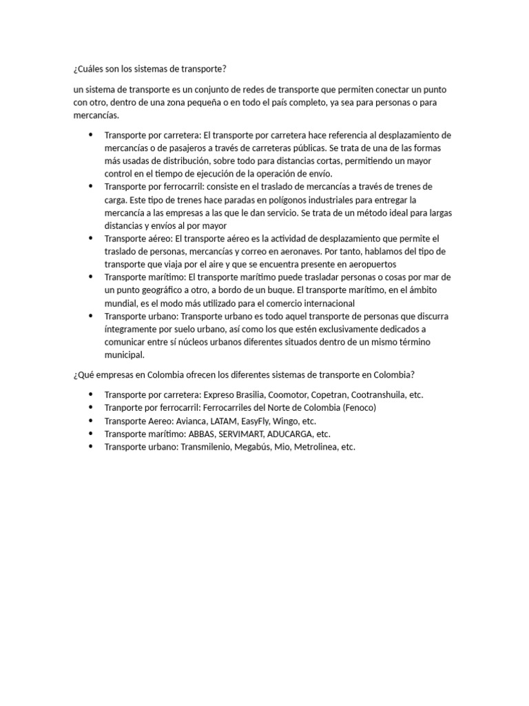 Sistemas de Transporte en Colombia | PDF