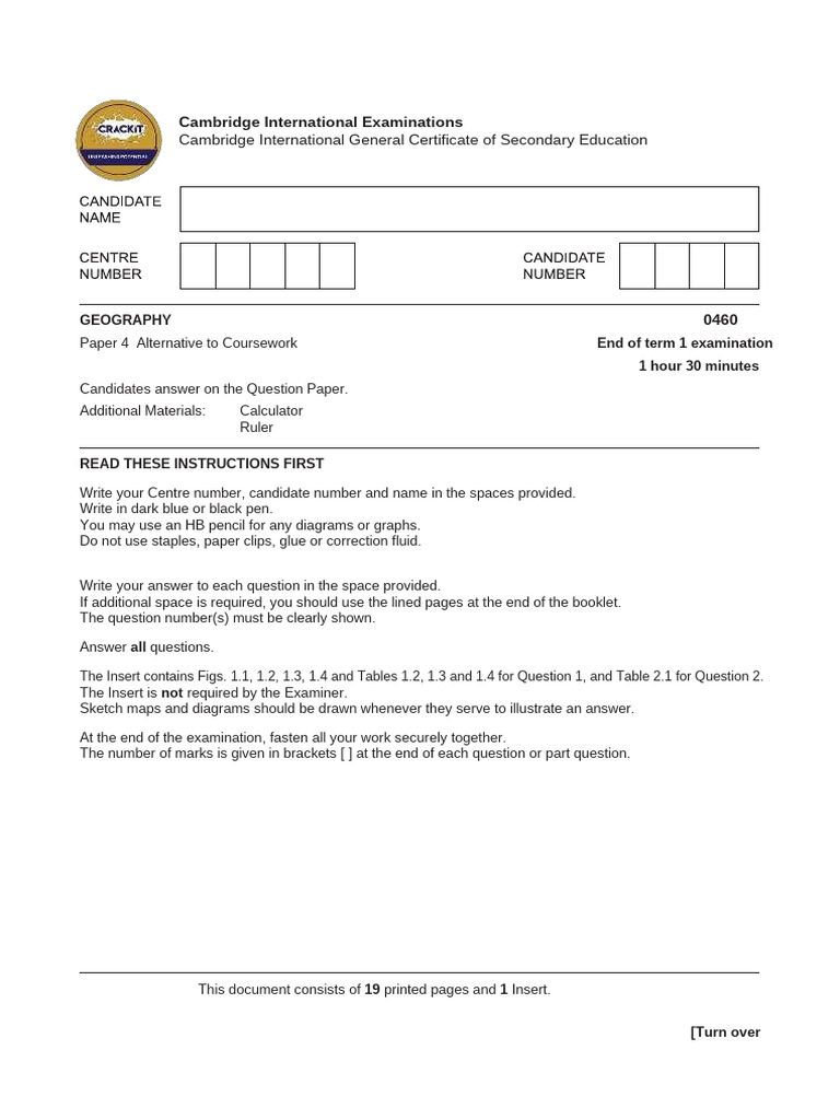 Cambridge Geography Exam Paper 4 | PDF | Risk | Stream