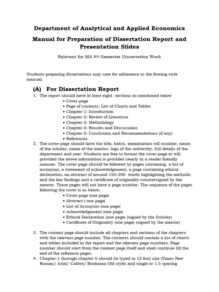 Manual For Preparation of Dissertation Report and Presentation Slides ...