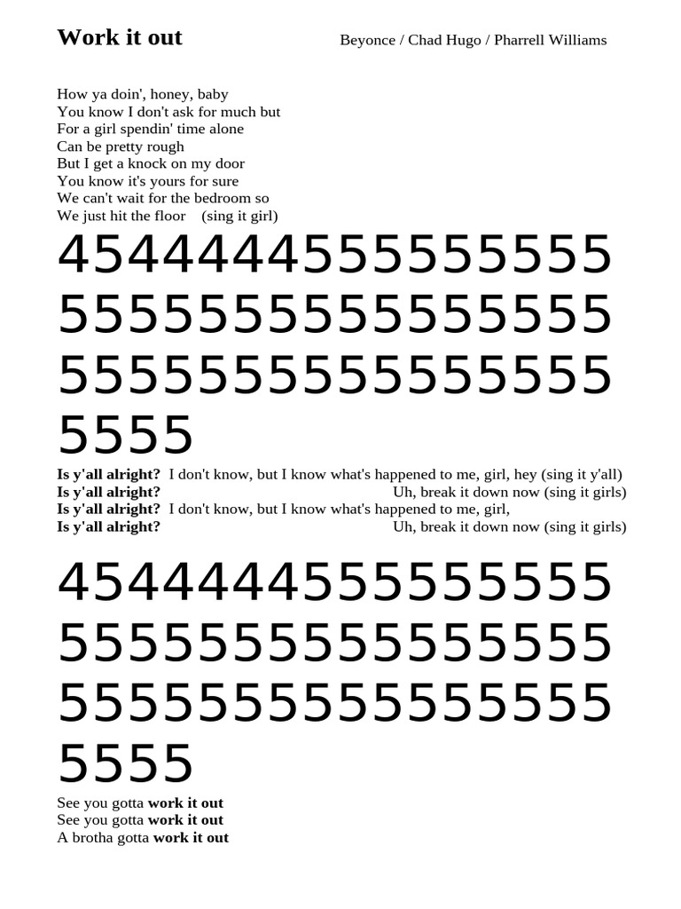 Work It Out - Beyoncé Lyrics | PDF | Hobbies | Domesticated Animals