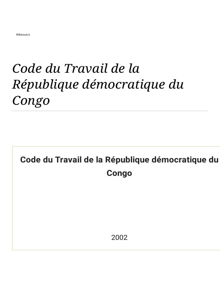 Code du Travail en RDC : Principes et Droits | PDF | Business | Travail