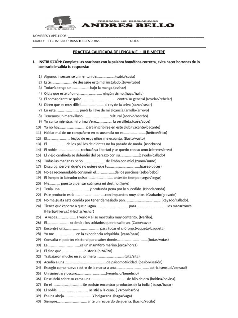Ejercicios de Homófonos y Lectura | PDF | Lingüística | Voz humana