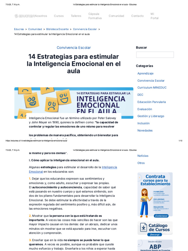 Estrategias para Inteligencia Emocional en Aula | PDF | Las emociones ...