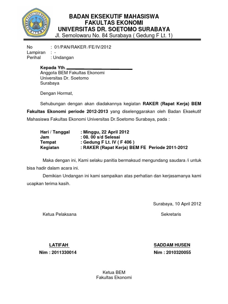 Undangan Raker Bem '12 | PDF | Karier & Perkembangan