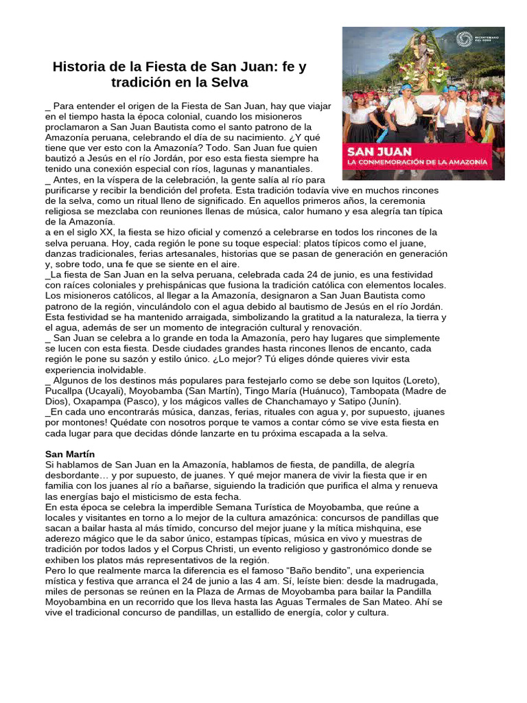 Fiesta de San Juan en la Amazonía Peruana | PDF | Imperio Inca