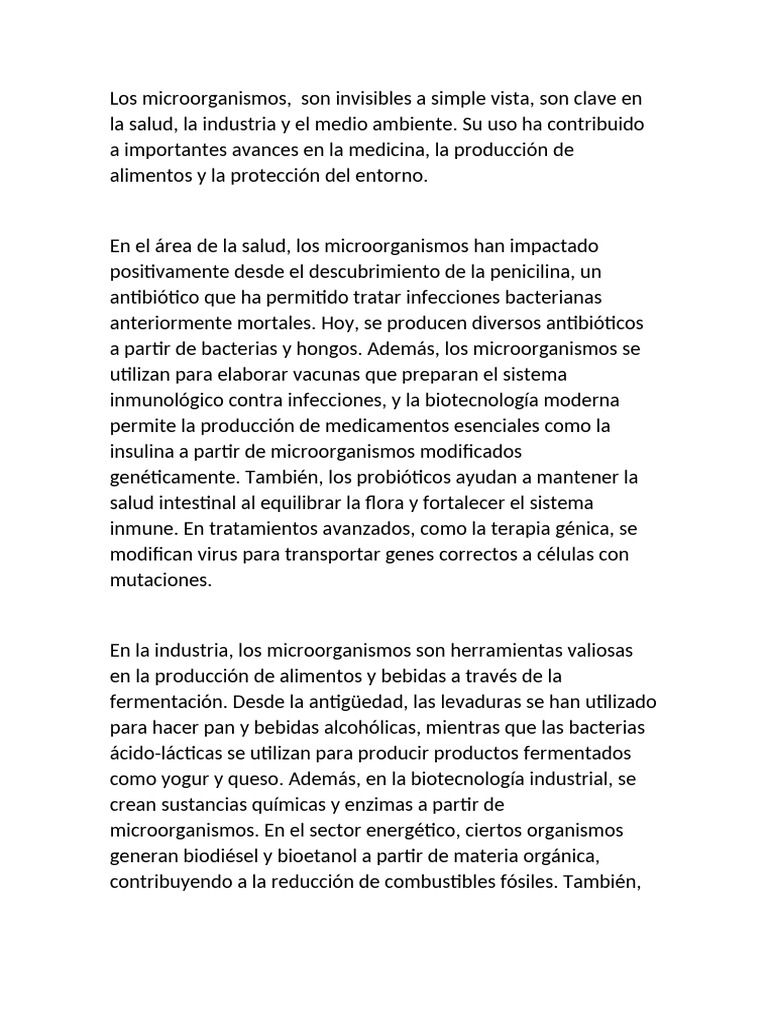 Importancia de los Microorganismos en Salud y Medio Ambiente | PDF ...