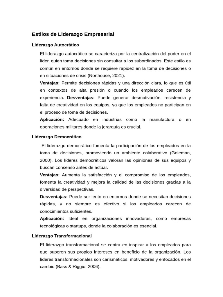 Estilos de Liderazgo Empresarial | PDF | Liderazgo | Toma de decisiones