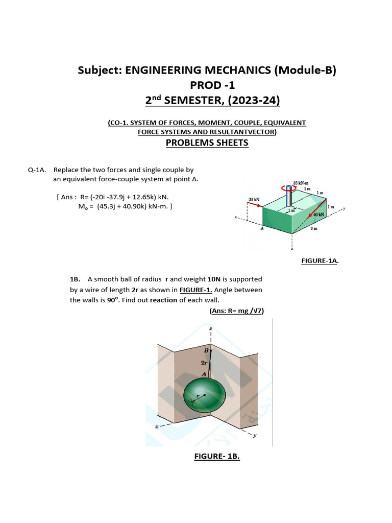 Engineering Mechanics Problem Set | PDF | Force | Mechanical Engineering