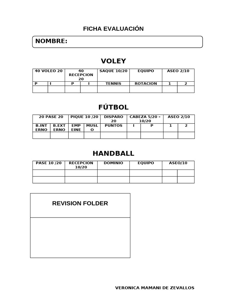 Ficha Evaluación Deporte | PDF