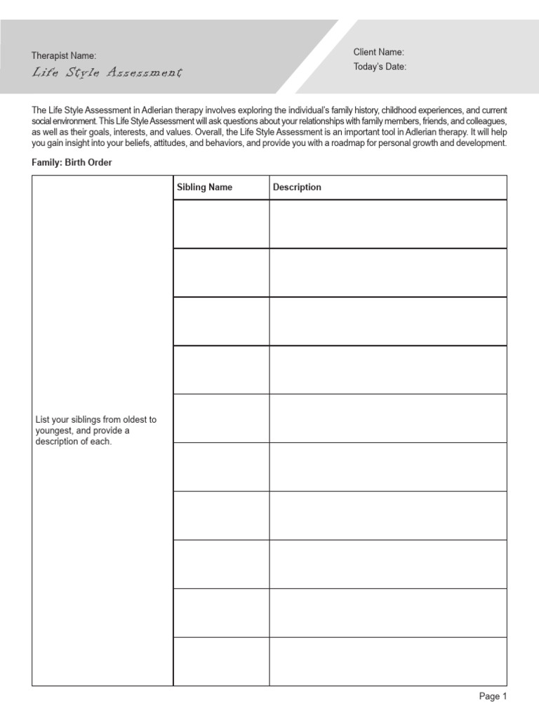 Adlerian Lifestyle Assessment Guide | PDF | Family | Sibling