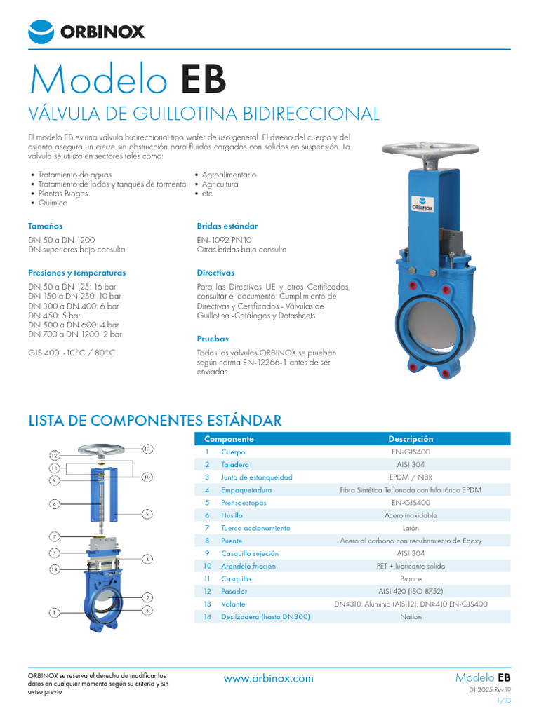 Válvula Bidireccional Modelo EB Orbinox | PDF | Acero | Ingeniería de ...