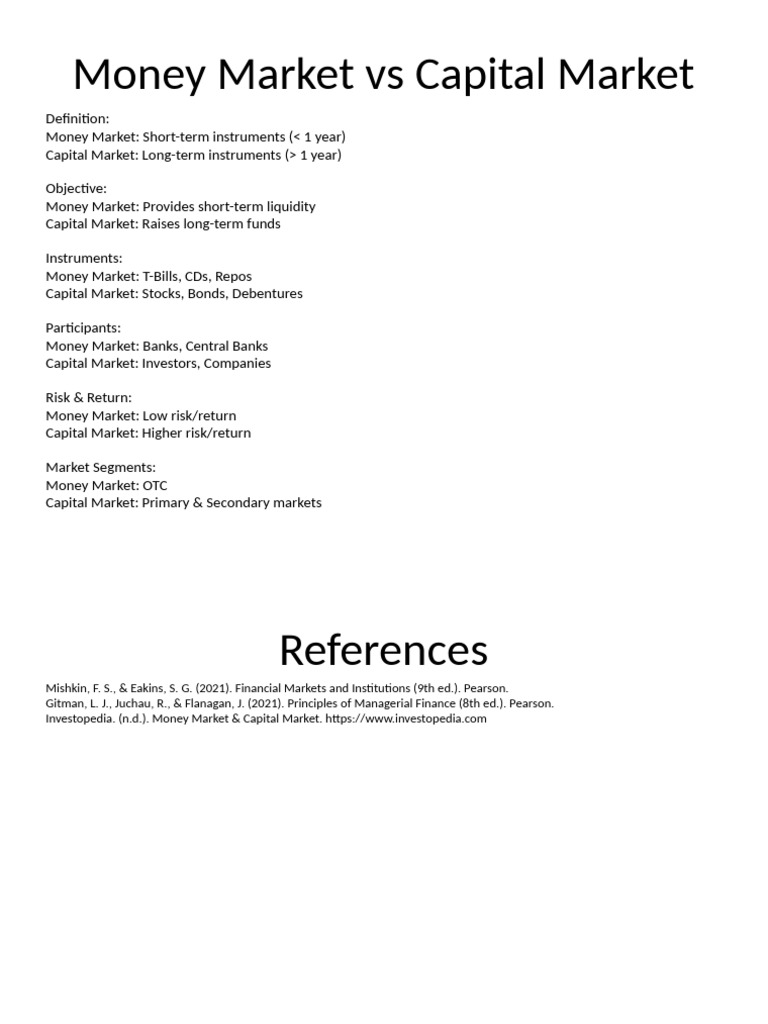 Money Market vs Capital Market Explained | PDF