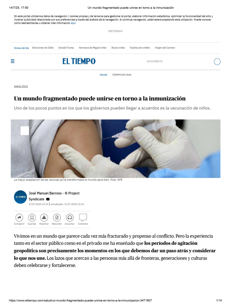 Inmunización: Uniendo al mundo fragmentado | PDF | Vacunas | Ciencias ...