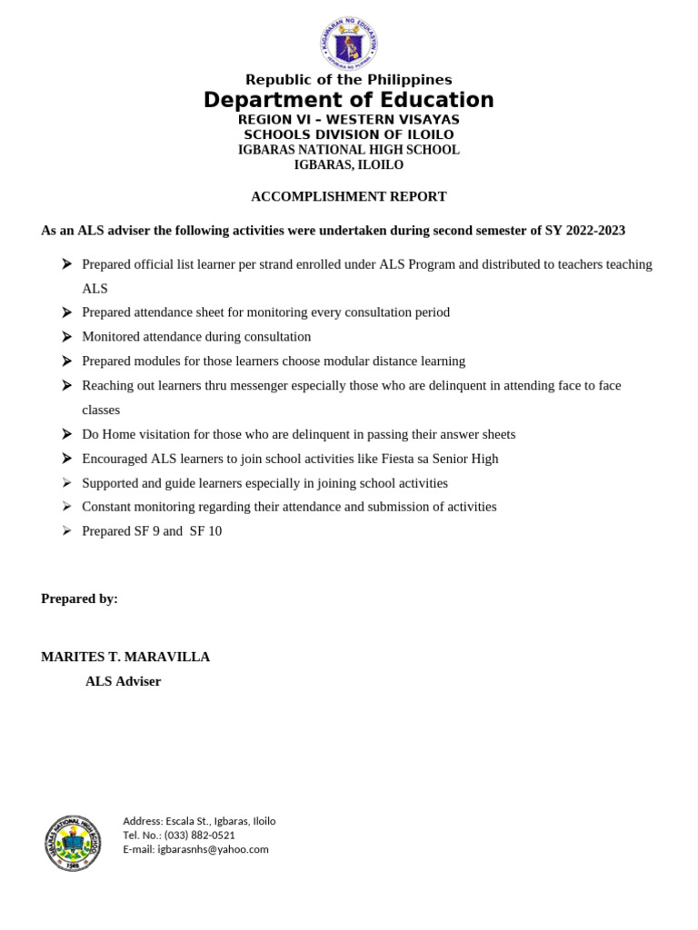 ALS and Personal Development Report 2023 | PDF | Learning | Behavior ...