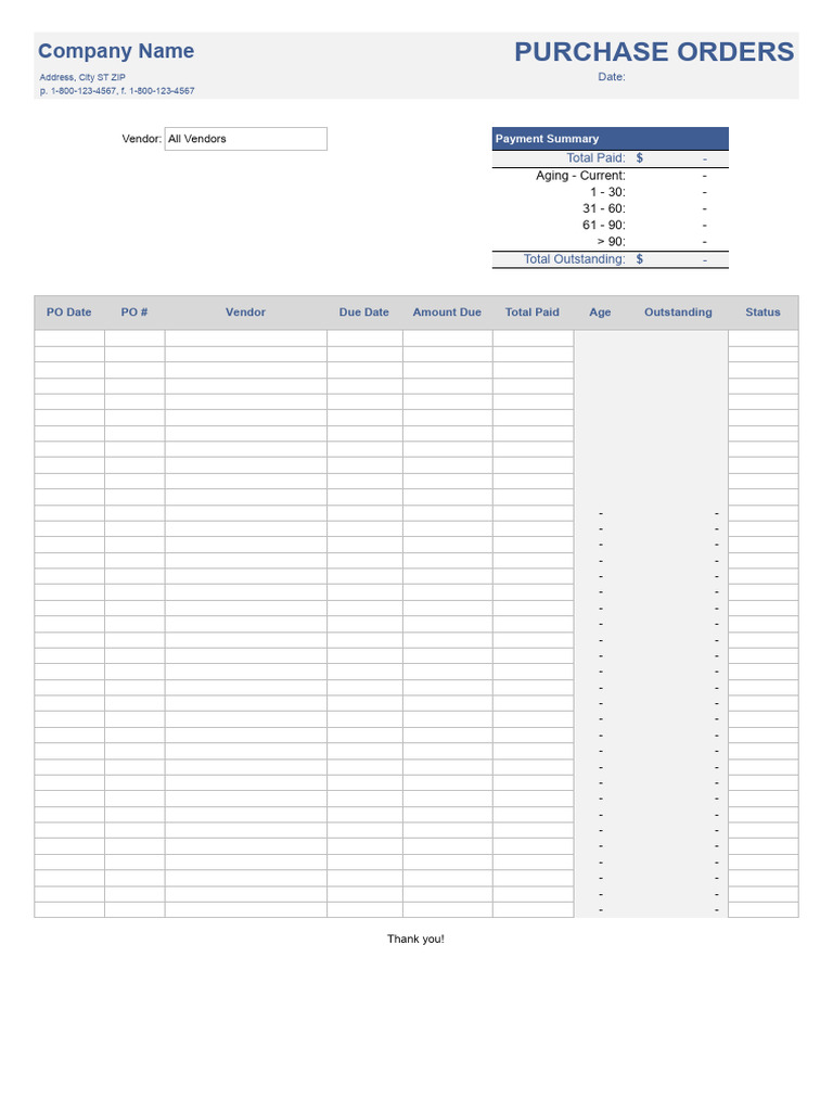 Purchase Order Payment Summary Report | PDF