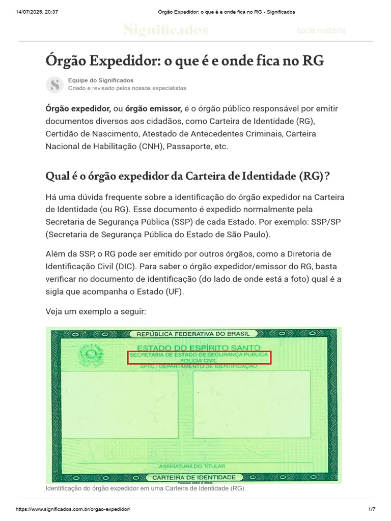 Órgão Emissor do RG: Definição e Localização | PDF | Governo e ...
