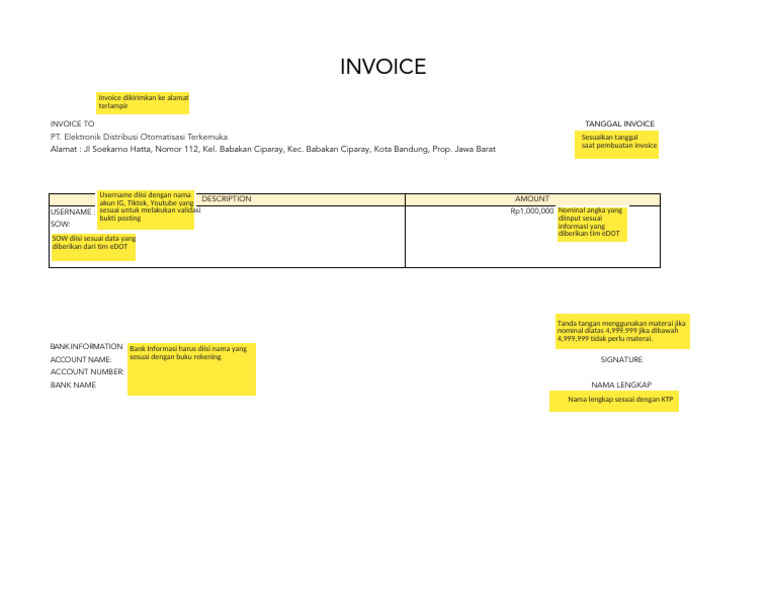 Contoh Invoice Pembayaran DP | PDF