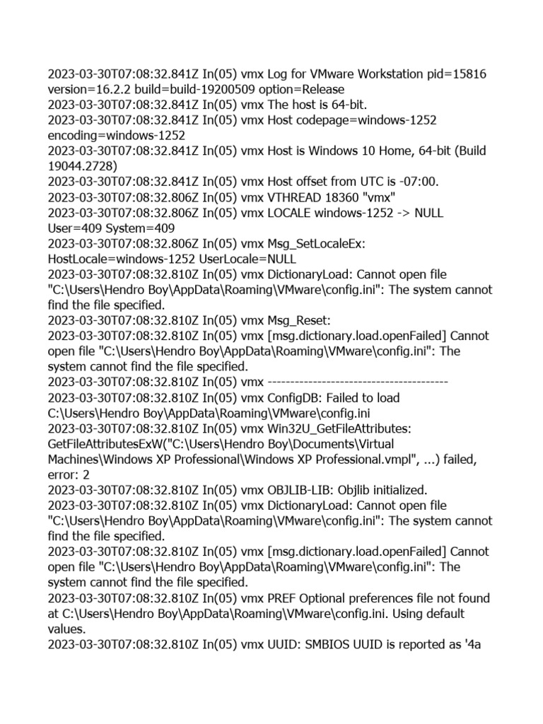 VMware Workstation 16.2.2 Log Analysis | PDF | Computer Hardware ...