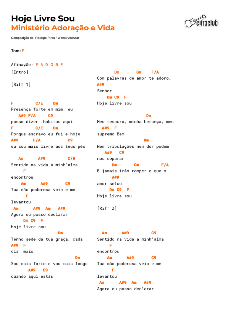 Hoje Livre Sou - Letra e Partitura | PDF
