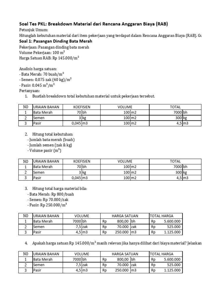 Breakdown Material RAB Konstruksi | PDF