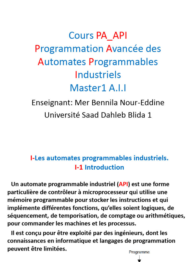 Programmation Avancée des API | PDF | Automate programmable industriel ...