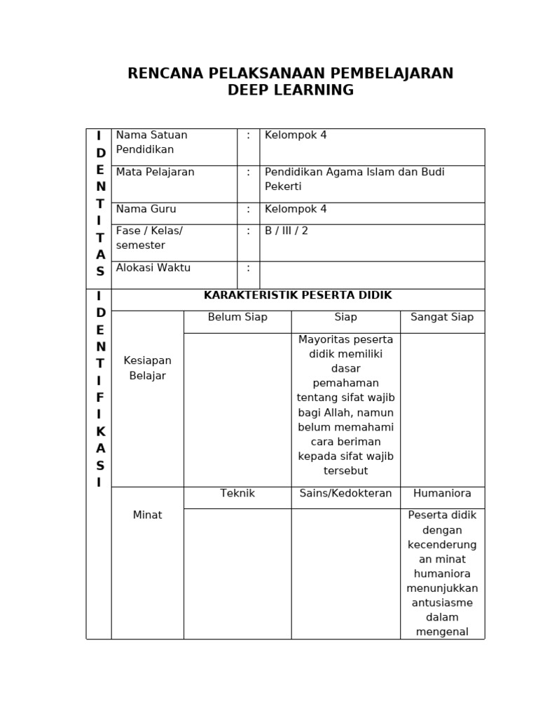 RPP Deep Learning Pendidikan Agama SD | PDF