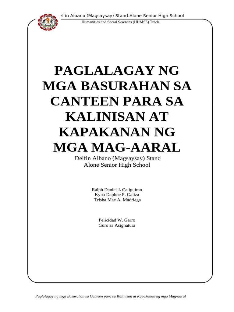 Paglalagay NG Mga Basurahan Sa Canteen-Finallllldocx | PDF