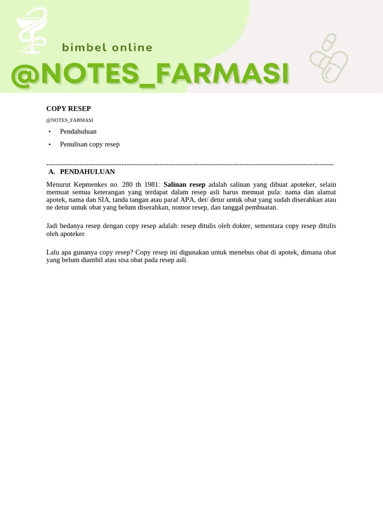 Arti dan Penulisan Copy Resep Farmasi | PDF