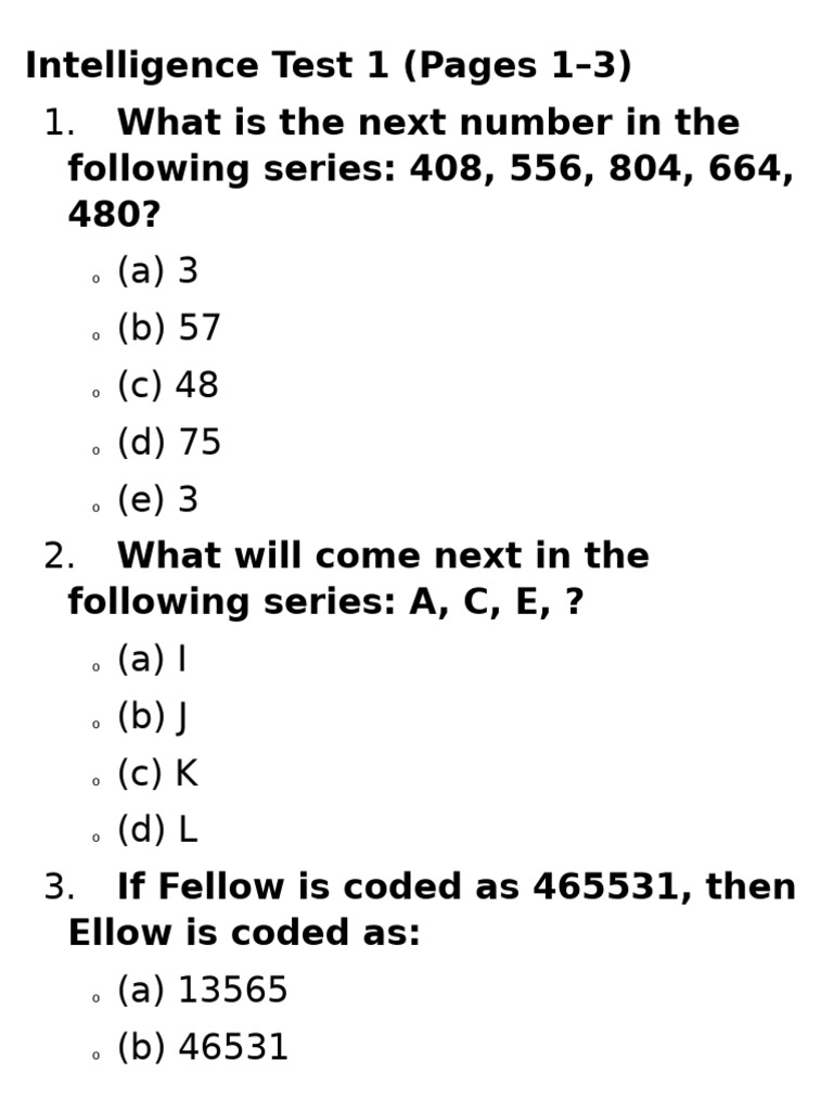 Sample Intelligence Test Questions | PDF