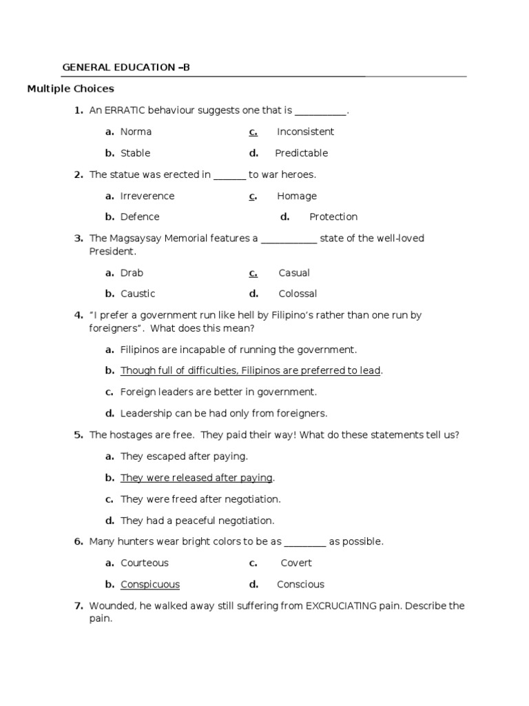 General Education Multiple Choice Quiz | PDF
