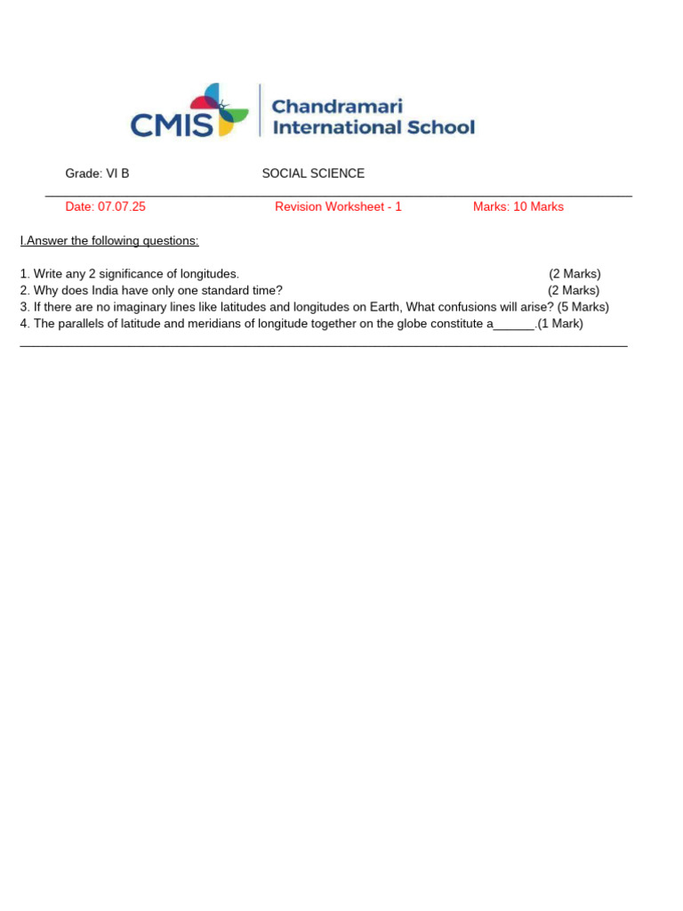 6 B Revision Worksheet For PT - 1 | PDF