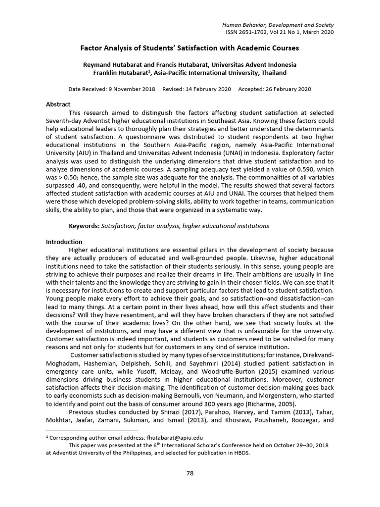 Factors Influencing Student Satisfaction | PDF | Factor Analysis | Variance