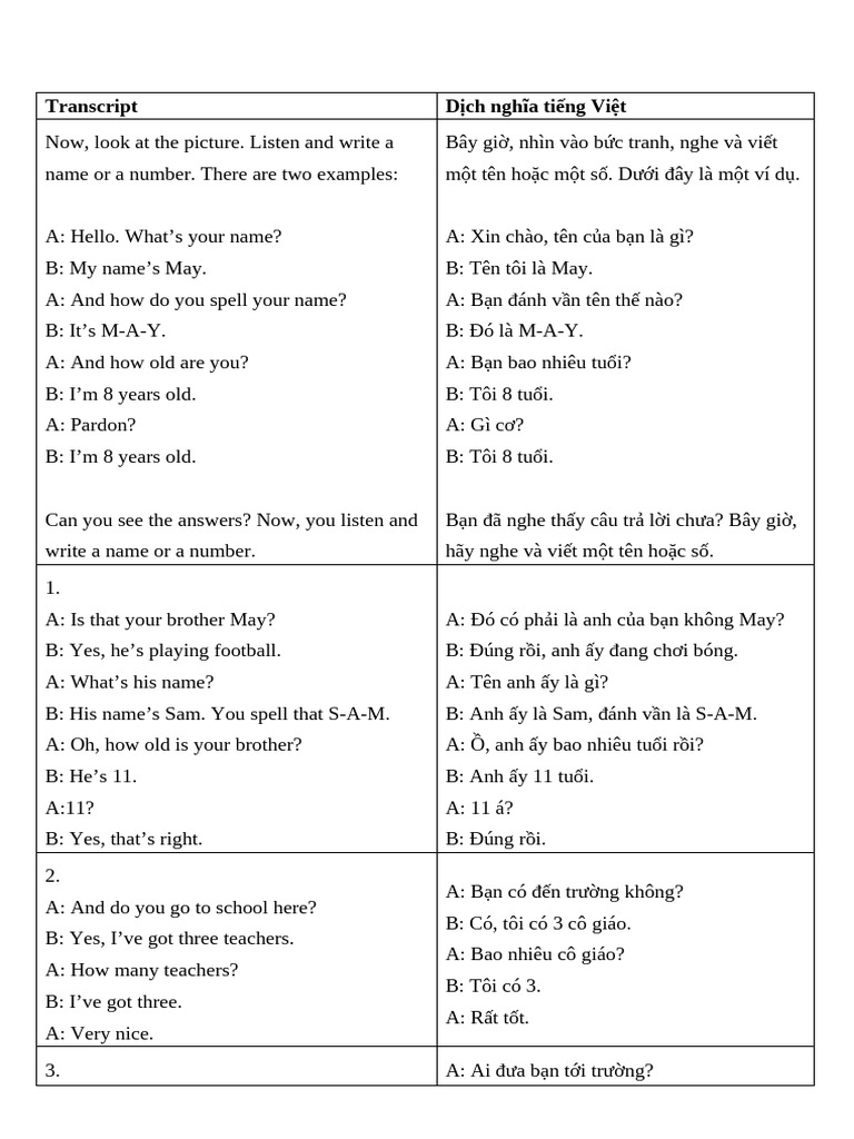 2 Bản - Transcript GRADE 2 | PDF