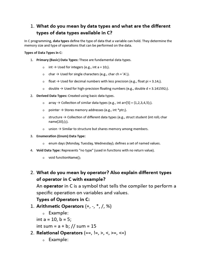 C Data Types, Operators, and Control Statements | PDF | Data Type ...