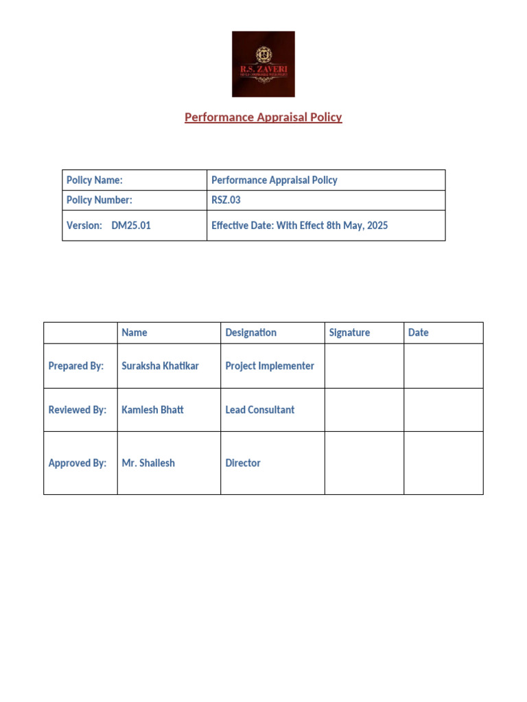 Employee Performance Appraisal Policy | PDF | Performance Appraisal ...