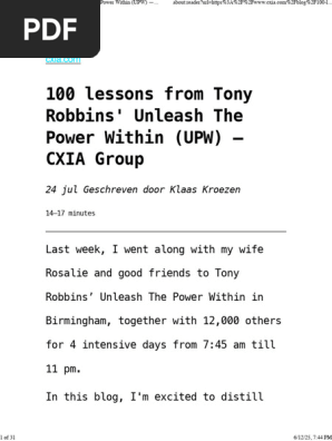 100 Lessons from UPW by Tony Robbins | PDF