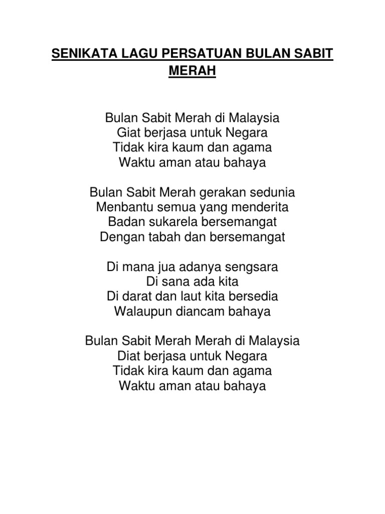 Senikata Lagu Persatuan Bulan Sabit Merah Pdf