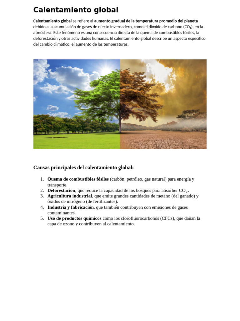 Causas y Consecuencias del Calentamiento Global | PDF | Gases de efecto ...