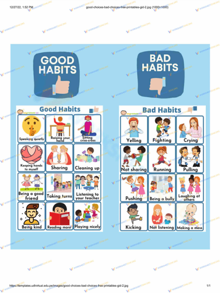 Developing Good Habits Worksheet | PDF