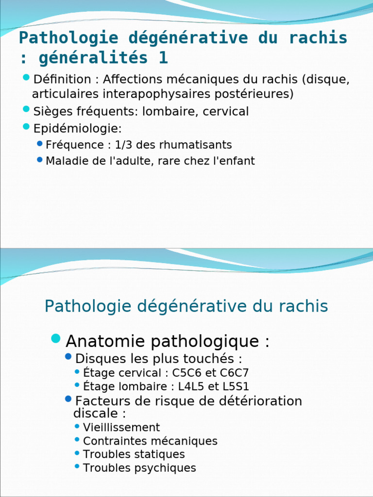 Pathologie dégénérative du rachis | PDF | Colonne vertébrale | Maladies ...