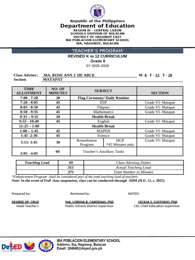 Grade 6 Teacher's Program 2025-2026 | PDF | Southeast Asia | Asia