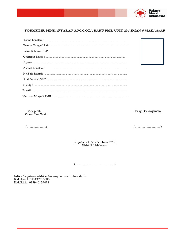 Formulir Pendaftaran PMR | PDF