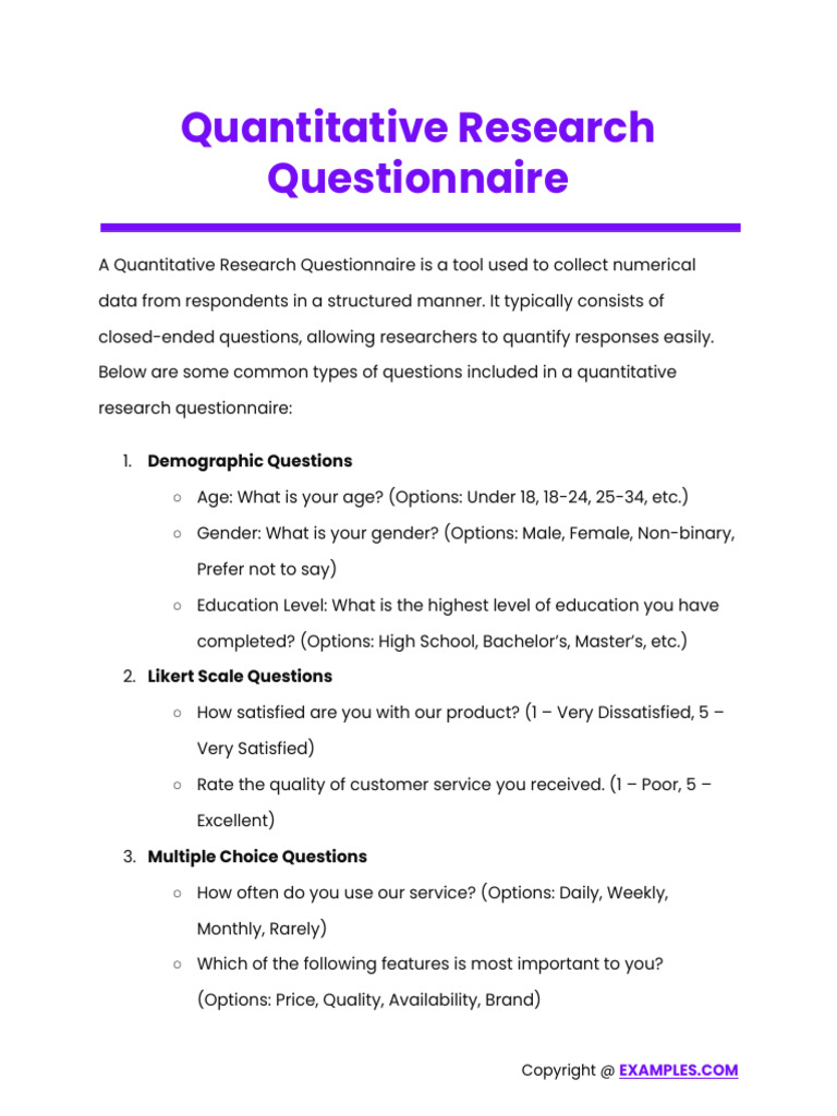 Quantitative Research Questionnaire Guide | PDF