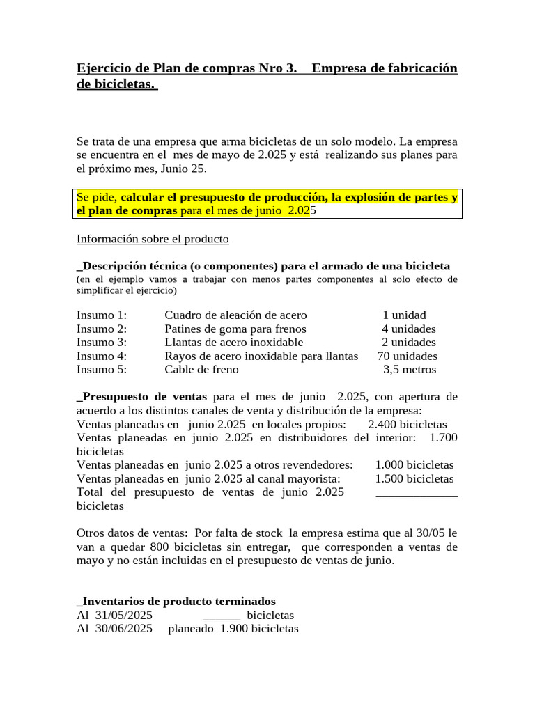 Ejercicio de Plan de Compras Nro 3. (Hojas 4 y 5) | PDF