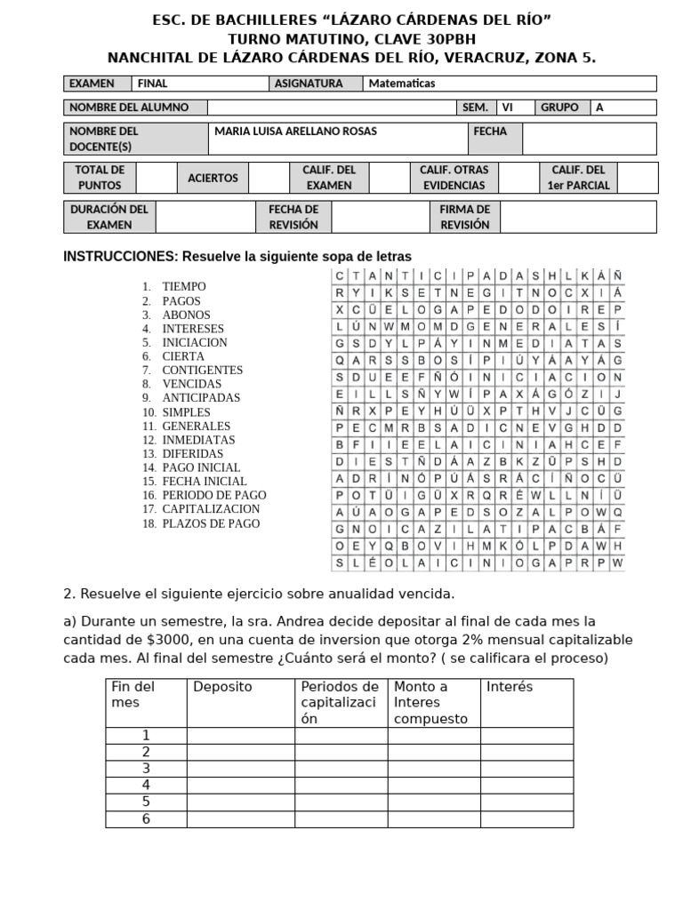 Examen de Matematicas Financieras Final 2 | PDF