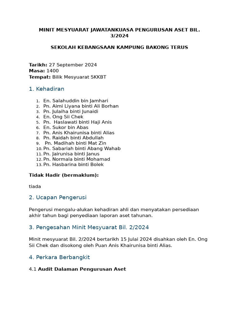 Minit Mesyuarat JKPAK 3 | PDF