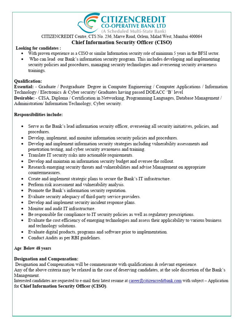 CISO Position in BFSI Sector | PDF | Computer Security | Security
