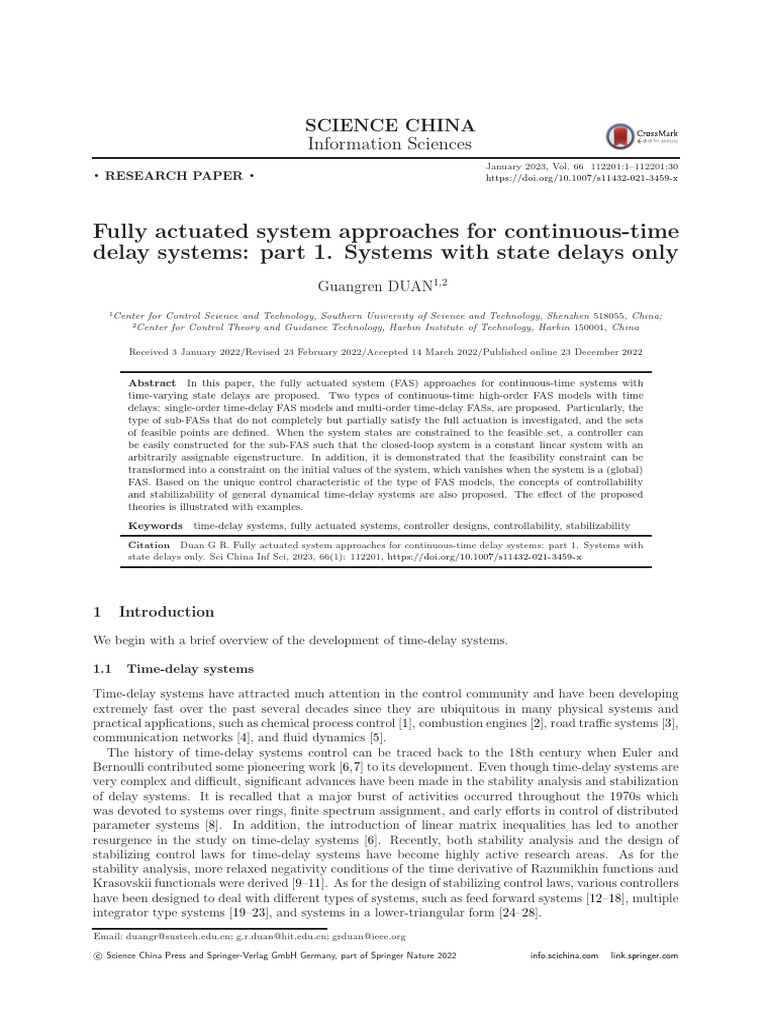 Fully Actuated Systems with Delays | PDF | Stability Theory | Control ...