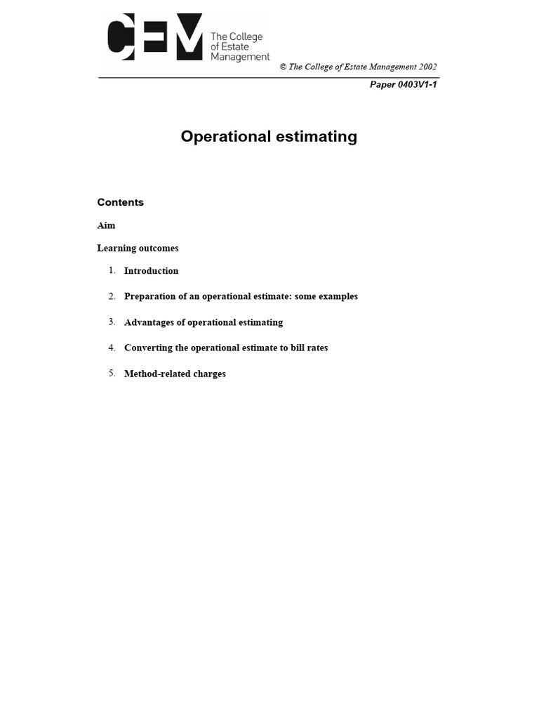 Advantages of Operational Estimating | PDF | Concrete | Prices
