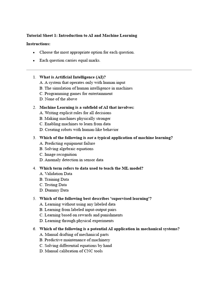 AI and Machine Learning Basics Quiz | PDF | Machine Learning ...